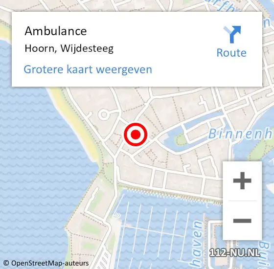 Locatie op kaart van de 112 melding: Ambulance Hoorn, Wijdesteeg op 17 juli 2023 13:55