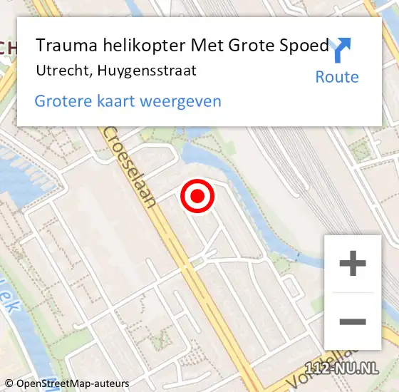 Locatie op kaart van de 112 melding: Trauma helikopter Met Grote Spoed Naar Utrecht, Huygensstraat op 17 juli 2023 14:06