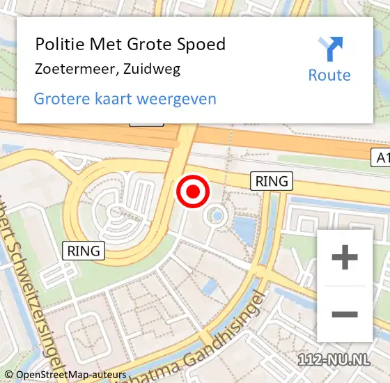 Locatie op kaart van de 112 melding: Politie Met Grote Spoed Naar Zoetermeer, Zuidweg op 17 juli 2023 14:52