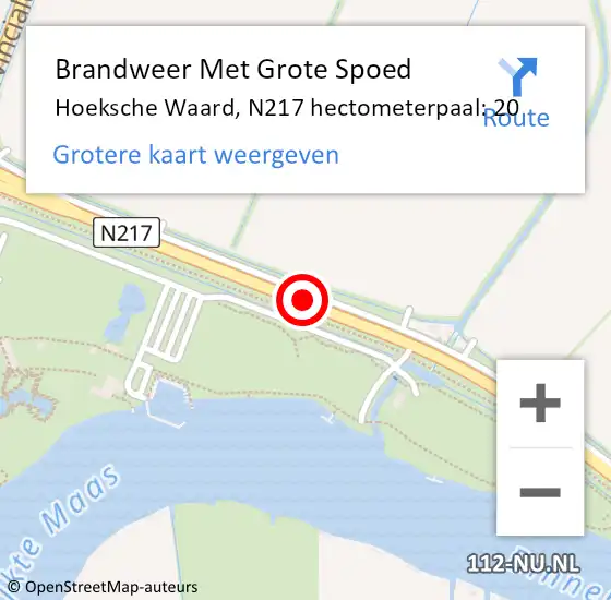 Locatie op kaart van de 112 melding: Brandweer Met Grote Spoed Naar Hoeksche Waard, N217 hectometerpaal: 20 op 17 juli 2023 15:05