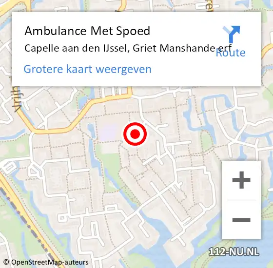 Locatie op kaart van de 112 melding: Ambulance Met Spoed Naar Capelle aan den IJssel, Griet Manshande erf op 17 juli 2023 15:08