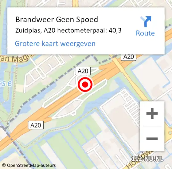 Locatie op kaart van de 112 melding: Brandweer Geen Spoed Naar Zuidplas, A20 hectometerpaal: 40,3 op 17 juli 2023 15:10