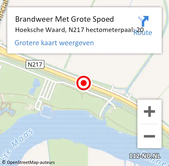 Locatie op kaart van de 112 melding: Brandweer Met Grote Spoed Naar Hoeksche Waard, N217 hectometerpaal: 20 op 17 juli 2023 15:24
