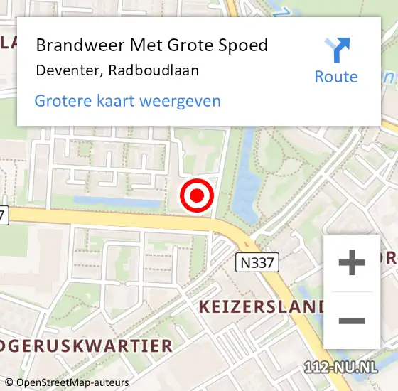 Locatie op kaart van de 112 melding: Brandweer Met Grote Spoed Naar Deventer, Radboudlaan op 17 juli 2023 15:29