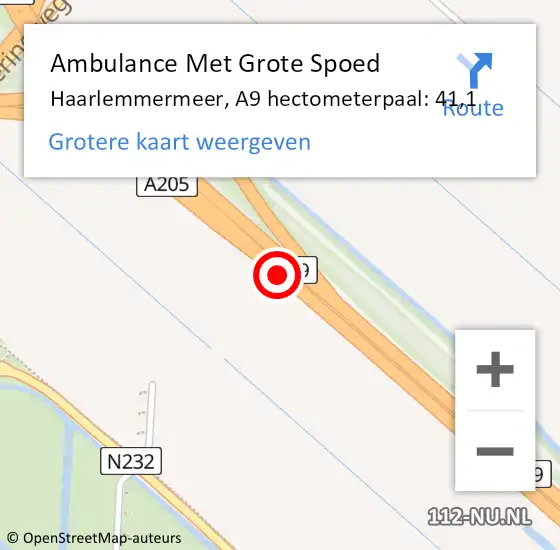 Locatie op kaart van de 112 melding: Ambulance Met Grote Spoed Naar Haarlemmermeer, A9 hectometerpaal: 41,1 op 17 juli 2023 15:37
