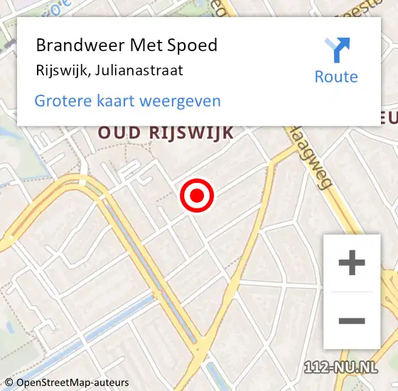 Locatie op kaart van de 112 melding: Brandweer Met Spoed Naar Rijswijk, Julianastraat op 17 juli 2023 15:41