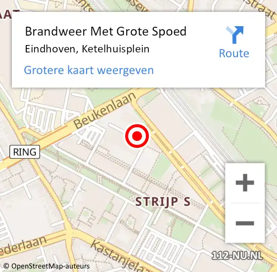 Locatie op kaart van de 112 melding: Brandweer Met Grote Spoed Naar Eindhoven, Ketelhuisplein op 17 juli 2023 15:47