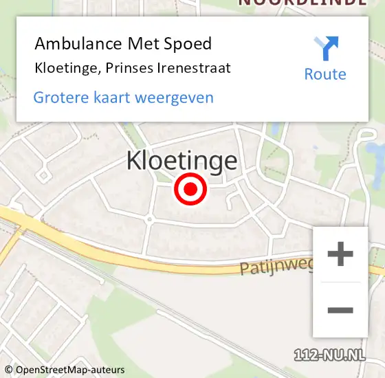 Locatie op kaart van de 112 melding: Ambulance Met Spoed Naar Kloetinge, Prinses Irenestraat op 1 september 2014 23:25