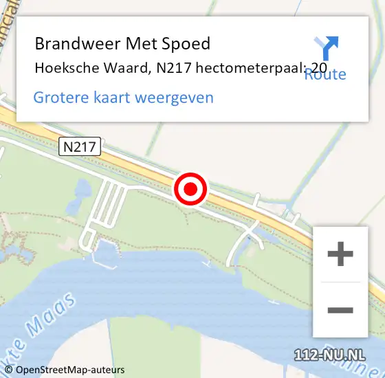 Locatie op kaart van de 112 melding: Brandweer Met Spoed Naar Hoeksche Waard, N217 hectometerpaal: 20 op 17 juli 2023 15:58