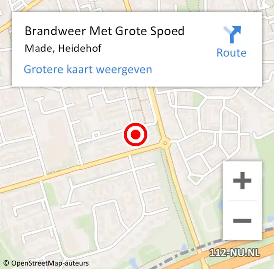 Locatie op kaart van de 112 melding: Brandweer Met Grote Spoed Naar Made, Heidehof op 17 juli 2023 16:00