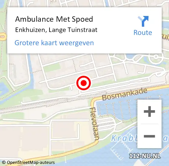 Locatie op kaart van de 112 melding: Ambulance Met Spoed Naar Enkhuizen, Lange Tuinstraat op 17 juli 2023 16:07