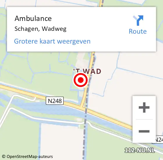 Locatie op kaart van de 112 melding: Ambulance Schagen, Wadweg op 17 juli 2023 16:12