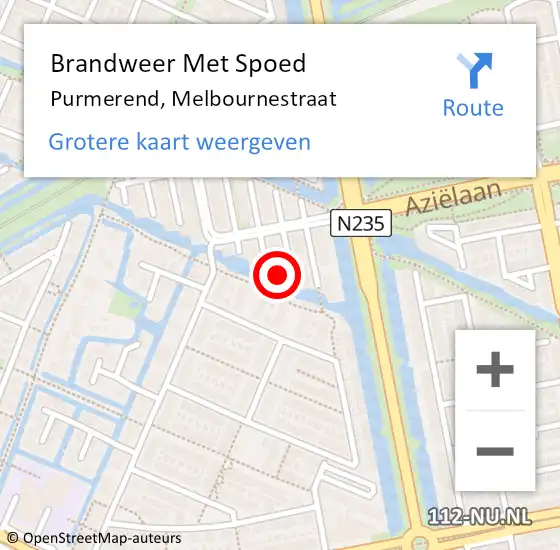 Locatie op kaart van de 112 melding: Brandweer Met Spoed Naar Purmerend, Melbournestraat op 17 juli 2023 16:14