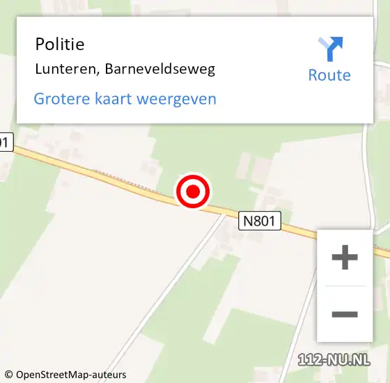 Locatie op kaart van de 112 melding: Politie Lunteren, Barneveldseweg op 17 juli 2023 16:44