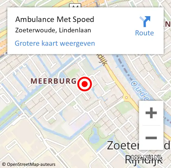 Locatie op kaart van de 112 melding: Ambulance Met Spoed Naar Zoeterwoude, Lindenlaan op 17 juli 2023 16:47