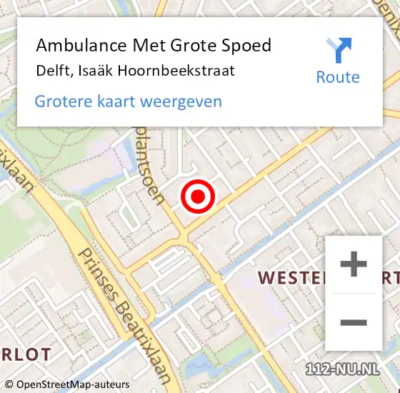 Locatie op kaart van de 112 melding: Ambulance Met Grote Spoed Naar Delft, Isaäk Hoornbeekstraat op 17 juli 2023 17:01