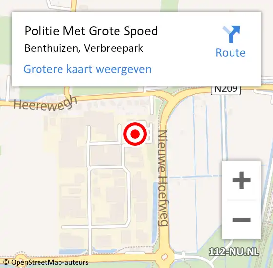Locatie op kaart van de 112 melding: Politie Met Grote Spoed Naar Benthuizen, Verbreepark op 17 juli 2023 17:16