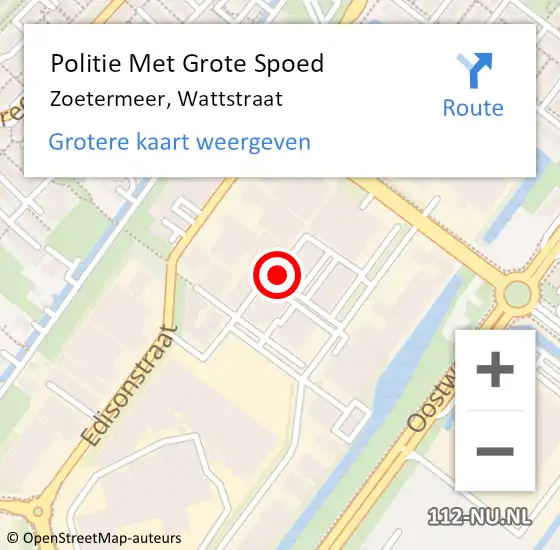 Locatie op kaart van de 112 melding: Politie Met Grote Spoed Naar Zoetermeer, Wattstraat op 17 juli 2023 17:26