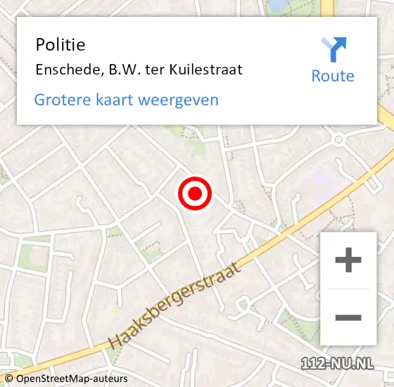 Locatie op kaart van de 112 melding: Politie Enschede, B.W. ter Kuilestraat op 17 juli 2023 17:27