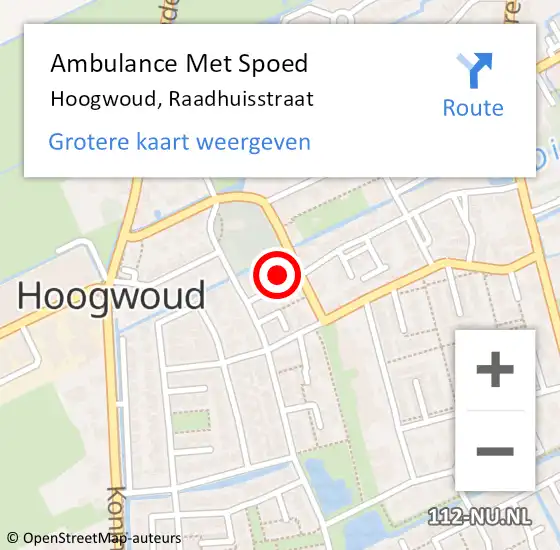 Locatie op kaart van de 112 melding: Ambulance Met Spoed Naar Hoogwoud, Raadhuisstraat op 17 juli 2023 17:28