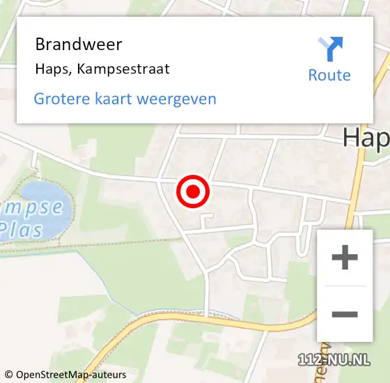 Locatie op kaart van de 112 melding: Brandweer Haps, Kampsestraat op 17 juli 2023 17:39