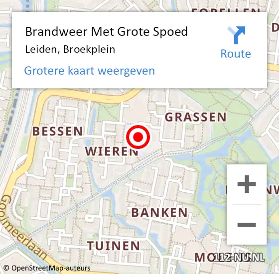 Locatie op kaart van de 112 melding: Brandweer Met Grote Spoed Naar Leiden, Broekplein op 17 juli 2023 19:04