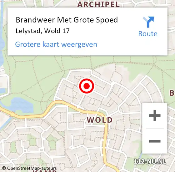 Locatie op kaart van de 112 melding: Brandweer Met Grote Spoed Naar Lelystad, Wold 17 op 17 juli 2023 20:23