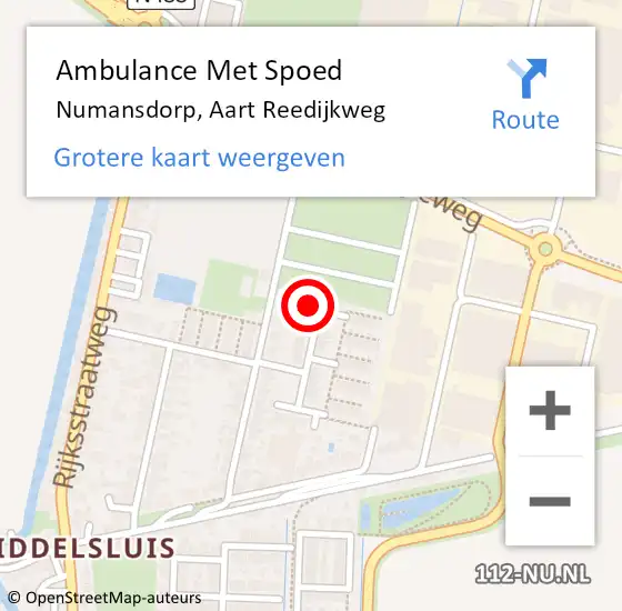 Locatie op kaart van de 112 melding: Ambulance Met Spoed Naar Numansdorp, Aart Reedijkweg op 17 juli 2023 21:13