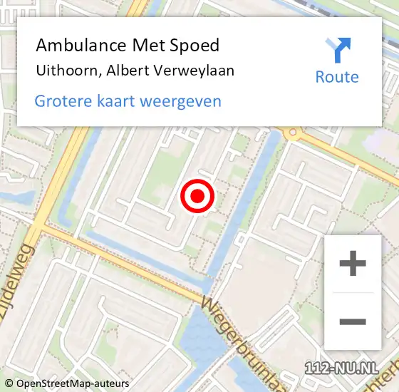 Locatie op kaart van de 112 melding: Ambulance Met Spoed Naar Uithoorn, Albert Verweylaan op 17 juli 2023 21:44