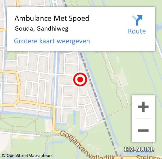 Locatie op kaart van de 112 melding: Ambulance Met Spoed Naar Gouda, Gandhiweg op 17 juli 2023 22:00