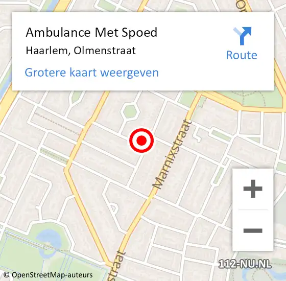 Locatie op kaart van de 112 melding: Ambulance Met Spoed Naar Haarlem, Olmenstraat op 17 juli 2023 22:18