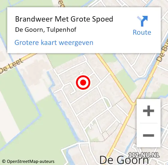 Locatie op kaart van de 112 melding: Brandweer Met Grote Spoed Naar De Goorn, Tulpenhof op 17 juli 2023 23:29