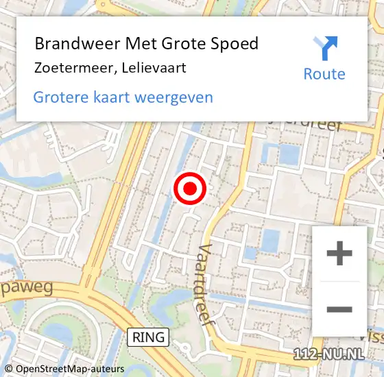 Locatie op kaart van de 112 melding: Brandweer Met Grote Spoed Naar Zoetermeer, Lelievaart op 18 juli 2023 00:05