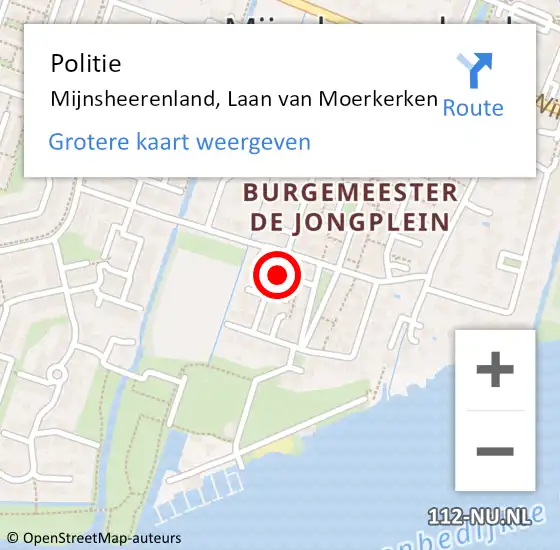 Locatie op kaart van de 112 melding: Politie Mijnsheerenland, Laan van Moerkerken op 18 juli 2023 00:19