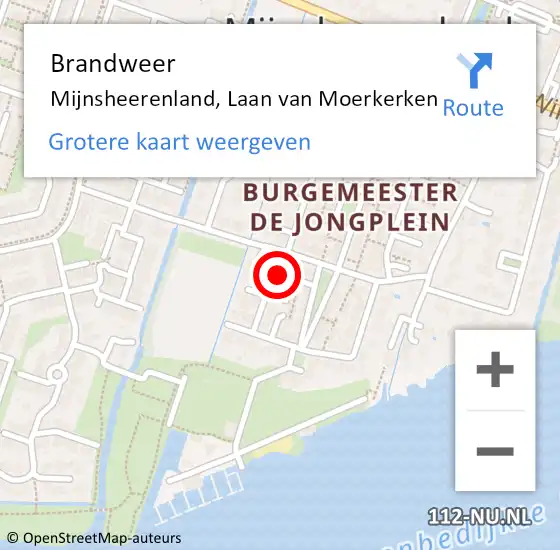 Locatie op kaart van de 112 melding: Brandweer Mijnsheerenland, Laan van Moerkerken op 18 juli 2023 00:32