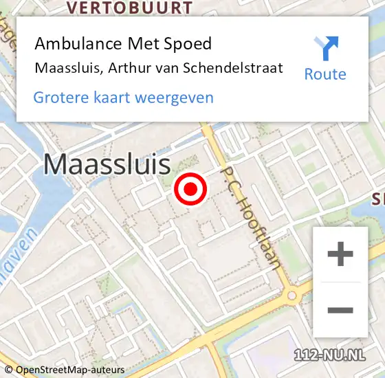 Locatie op kaart van de 112 melding: Ambulance Met Spoed Naar Maassluis, Arthur van Schendelstraat op 18 juli 2023 00:33