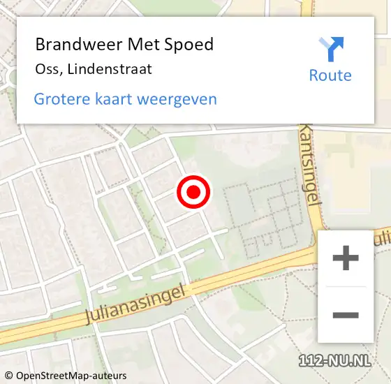 Locatie op kaart van de 112 melding: Brandweer Met Spoed Naar Oss, Lindenstraat op 18 juli 2023 00:36