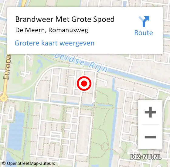 Locatie op kaart van de 112 melding: Brandweer Met Grote Spoed Naar De Meern, Romanusweg op 18 juli 2023 00:38