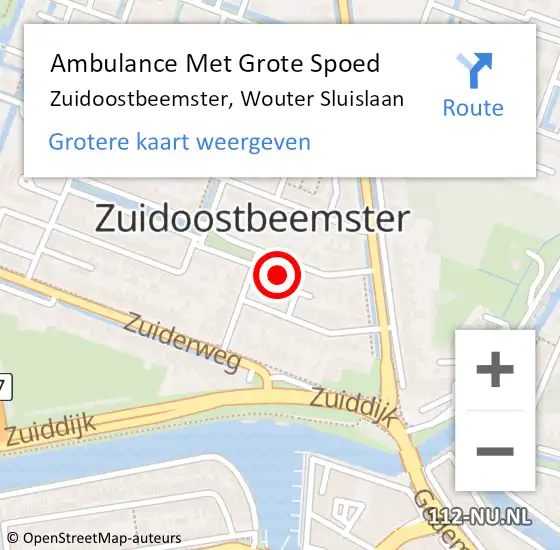 Locatie op kaart van de 112 melding: Ambulance Met Grote Spoed Naar Zuidoostbeemster, Wouter Sluislaan op 18 juli 2023 05:12