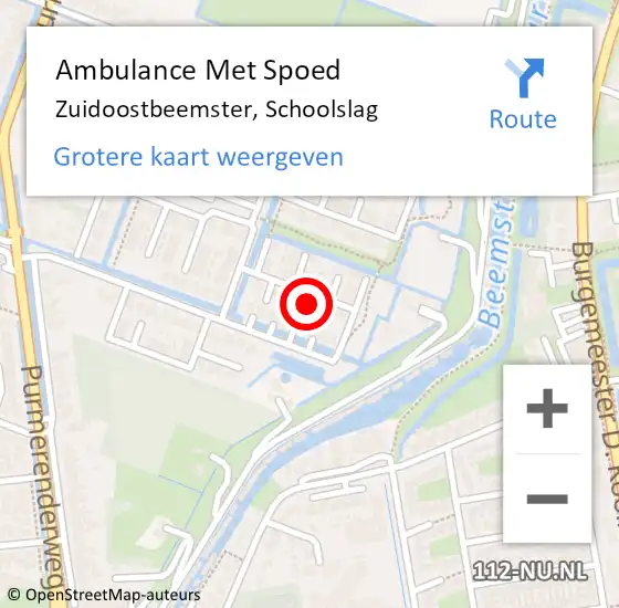 Locatie op kaart van de 112 melding: Ambulance Met Spoed Naar Zuidoostbeemster, Schoolslag op 18 juli 2023 07:04