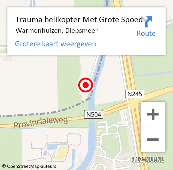 Locatie op kaart van de 112 melding: Trauma helikopter Met Grote Spoed Naar Warmenhuizen, Diepsmeer op 18 juli 2023 07:25