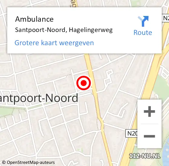 Locatie op kaart van de 112 melding: Ambulance Santpoort-Noord, Hagelingerweg op 18 juli 2023 08:14