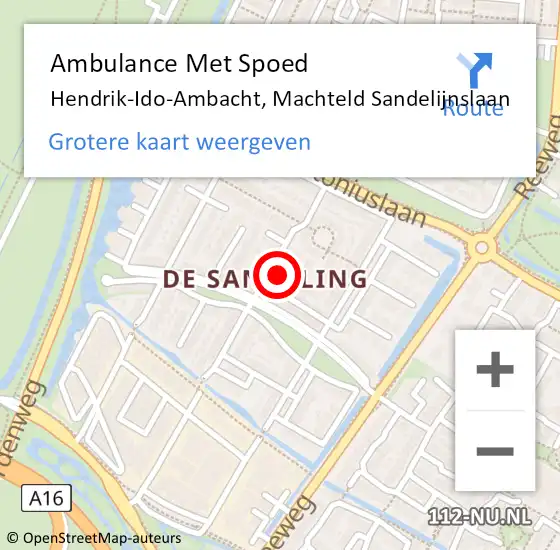 Locatie op kaart van de 112 melding: Ambulance Met Spoed Naar Hendrik-Ido-Ambacht, Machteld Sandelijnslaan op 18 juli 2023 08:29