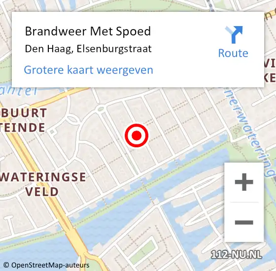 Locatie op kaart van de 112 melding: Brandweer Met Spoed Naar Den Haag, Elsenburgstraat op 18 juli 2023 08:40