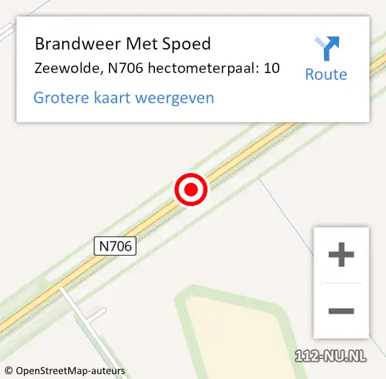 Locatie op kaart van de 112 melding: Brandweer Met Spoed Naar Zeewolde, N706 hectometerpaal: 10 op 18 juli 2023 08:40