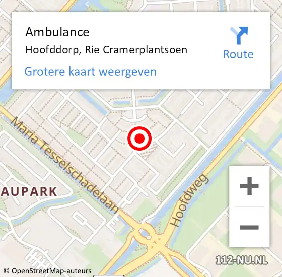 Locatie op kaart van de 112 melding: Ambulance Hoofddorp, Rie Cramerplantsoen op 18 juli 2023 08:51