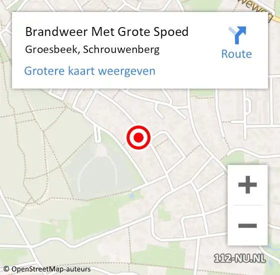 Locatie op kaart van de 112 melding: Brandweer Met Grote Spoed Naar Groesbeek, Schrouwenberg op 18 juli 2023 08:55
