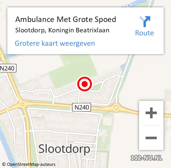 Locatie op kaart van de 112 melding: Ambulance Met Grote Spoed Naar Slootdorp, Koningin Beatrixlaan op 18 juli 2023 09:01