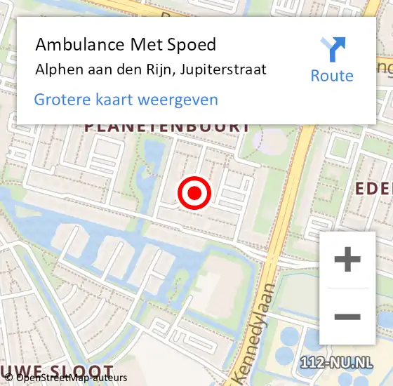 Locatie op kaart van de 112 melding: Ambulance Met Spoed Naar Alphen aan den Rijn, Jupiterstraat op 18 juli 2023 09:02