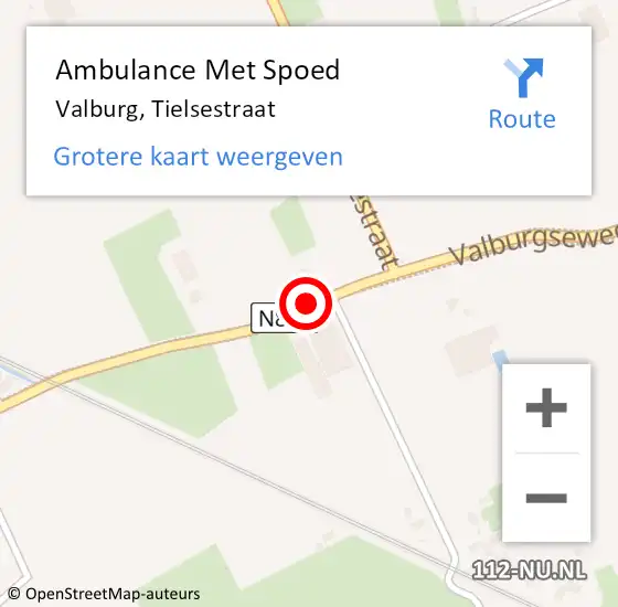 Locatie op kaart van de 112 melding: Ambulance Met Spoed Naar Valburg, Tielsestraat op 18 juli 2023 09:20